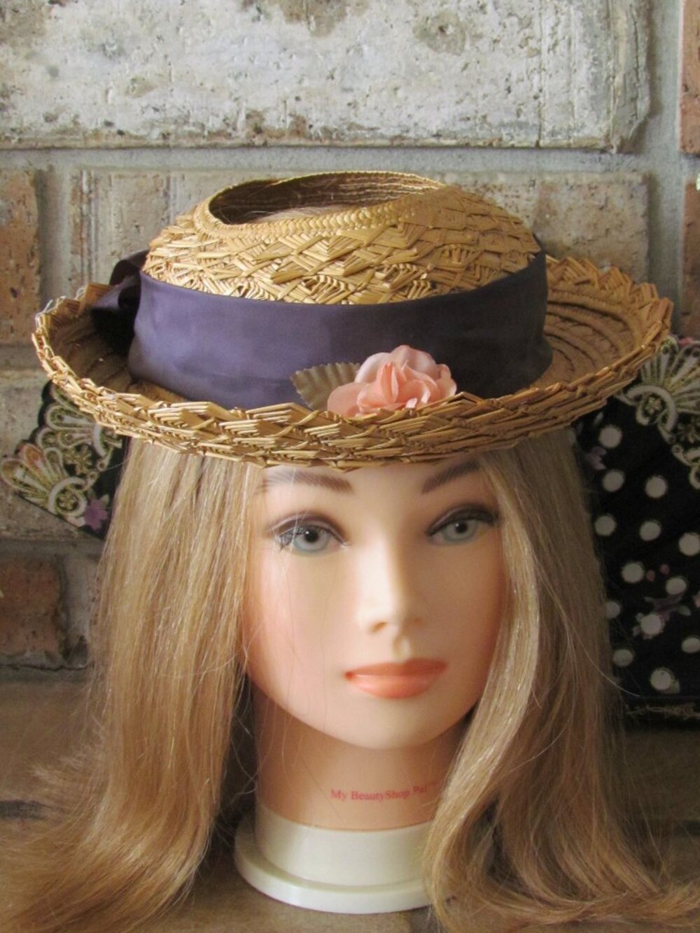 GIRL' VINTAGE HAT w FLOWER, OPEN TOP for HISTORICAL REENACTMENT, TEA PARTY, FUN